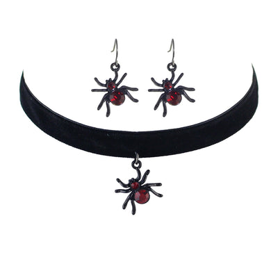 Fashion Black Flannel Red Spider Pendant Necklace and Earring Set - goldylify.com