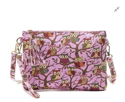Crossbody  Shoulder Bag made of Canvas Decorated with Owls Printing - goldylify.com