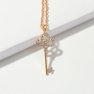 Fashion Golden Full Diamond Key Pendant Necklace - goldylify.com