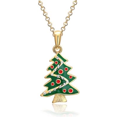 Christmas Dripping Oil Christmas Tree Necklace White/Gold Plated - goldylify.com
