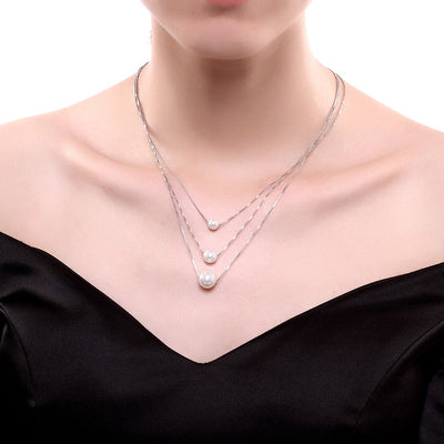 925 Sterling Silver Triple Pearl Necklace - goldylify.com