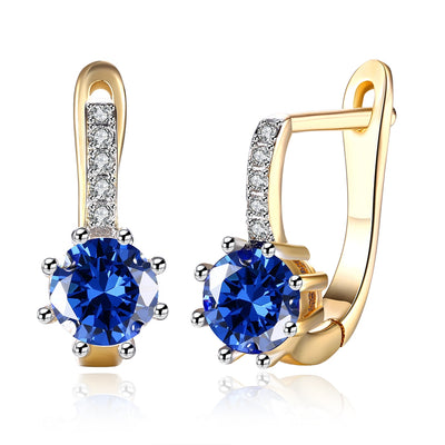 Zircon Earring Clip Blue Round Diamond Romantic Style Earring Clip - goldylify.com