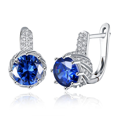 Zircon Earring Blue Round Diamond Romantic Wind Earring Clip - goldylify.com