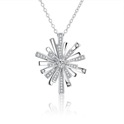 Christmas Snowflake Zircon Necklace White/Platinum Plated - goldylify.com