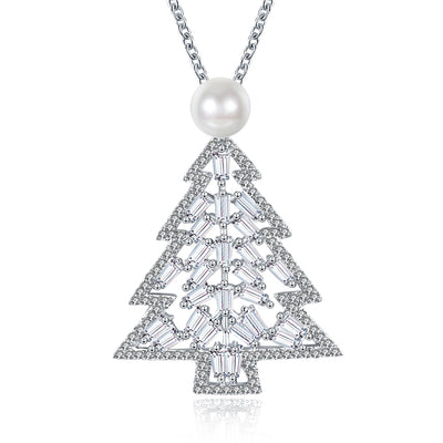 Zircon Christmas Necklace in The Shape of Christmas Tree - goldylify.com
