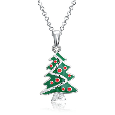 Christmas Dripping Oil Christmas Tree Necklace White/Platinum Plated - goldylify.com