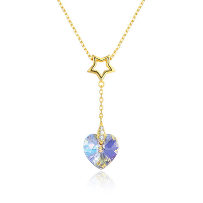S925 Sterling Silver Heart-Shaped Crystal Pendant Necklace in Gold/Gold-Plated - goldylify.com