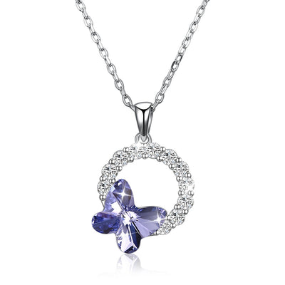 S925 Sterling Silver Butterfly Romantic Round Pendant Necklace - goldylify.com