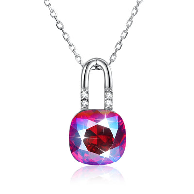 Sterling Silver Lock Crystal Pendant Necklace in Colour/Platinum Plated - goldylify.com