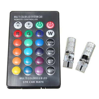 Pair of T10 5050 SMD 6LED RGB Remote Control Reading Wedge Light Bulb - goldylify.com