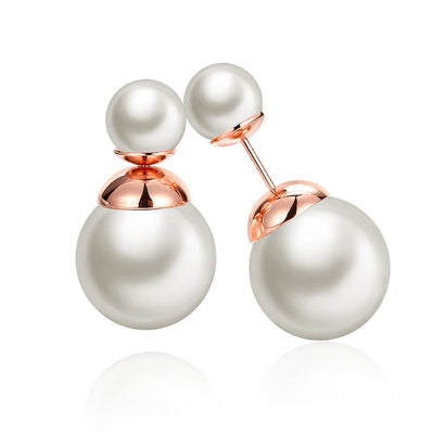Fashion K Gold  Round Pearl White Rose Gold Lady Earrings - goldylify.com