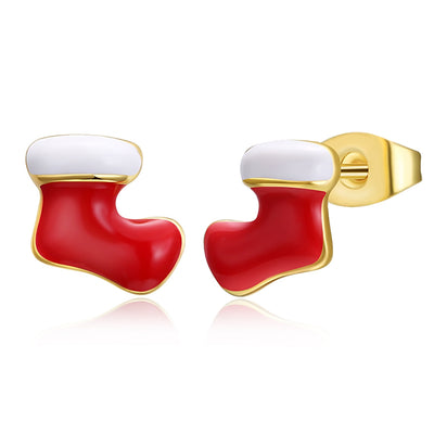 Christmas Oil Dripping Christmas Socks Earrings Plated with Gold - goldylify.com