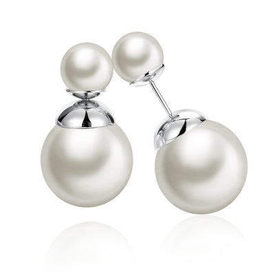 Round Artificial Pearl White Platinum-Plated Earrings for Ladies - goldylify.com