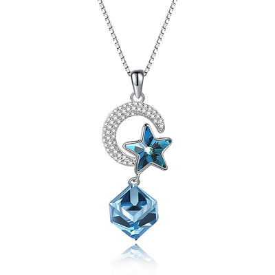 S925 Sterling Silver Star and Moon Necklace - goldylify.com