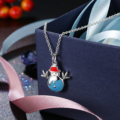 Another Silver Christmas Theme - Blue Snowman Necklace - goldylify.com