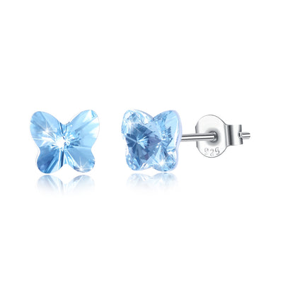 Butterfly Stud Earring S925 Pure Silver Earring Pale Blue/Platinum Plated - goldylify.com