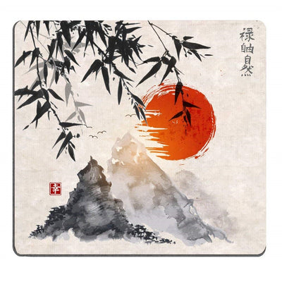 Japanese Bamboo Trees Sun and Mountains Mouse Pad - goldylify.com