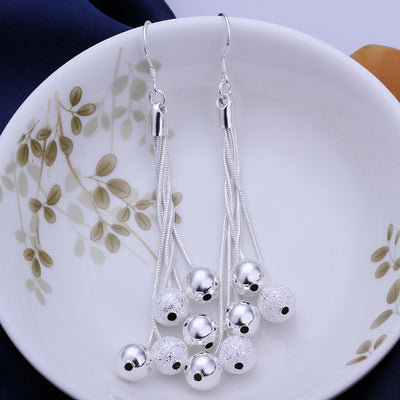 Five-Wire Sand Pearl Earrings Silver Jewelry Spherical Shape Simple Earrings - goldylify.com