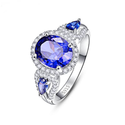 Jellystory Classic Silver 925 Ring Jewellery with 8*10mm Oval shaped Sapphire Zircon Gemstones Women ring Wedding Gift wholesale - goldylify.com