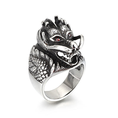 Vintage Dragon Rings For Men Black Gun/Gold Animal Male Rings Fashion Gothic Punk Rock Ring Party Jewelry Chinese Style - goldylify.com