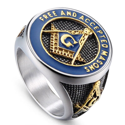 Hot sale fashion stainless steel men drop oil ring religion titanium steel freemason ring punk retro 7-13# letter G A gold ring - goldylify.com