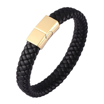 Punk Men Jewelry Braided Leather Bracelet Men Handmade Bracelet Trendy S.Steel Magnetic Clasp Male Woven Wristband Gifts PW740 - goldylify.com