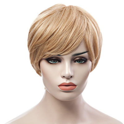 Trendy Fluffy Side Bang Elegant Charming Short Straight Human Hair Women's Capless Wig - goldylify.com