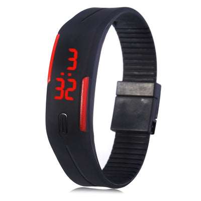 LED Watch Date Red Digital Rubber Wristband Rectangle Dial - goldylify.com