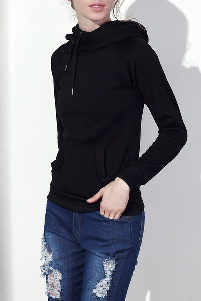 Stylish Hooded Long Sleeve Drawstring Solid Color Women's Hoodie - goldylify.com