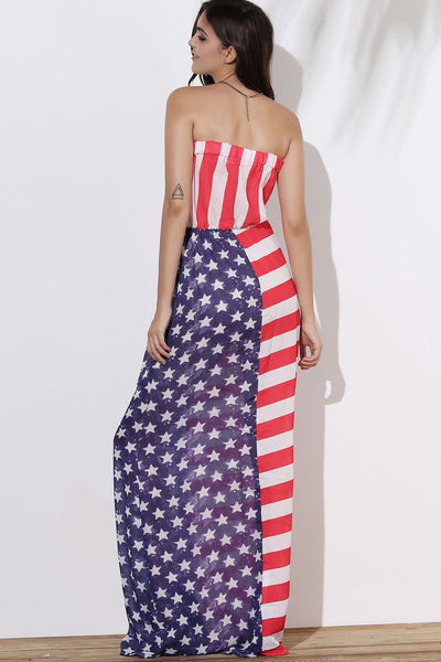 Maxi Patriotic American Flag Strapless Casual Dress - goldylify.com