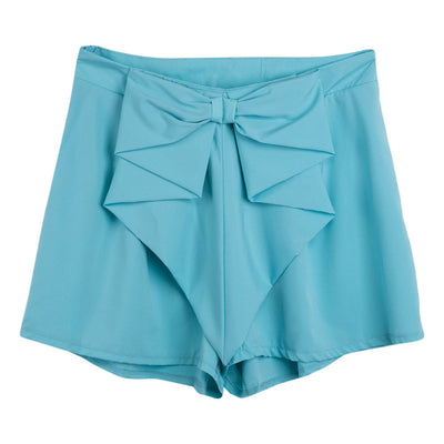 Fashionable Mid Waist Side Zipper Bowknot Pleated Patchwork Candy Color Shorts for Women - goldylify.com