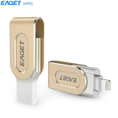 EAGET i80 64GB USB 3.0 Stylish Rotation Metal 8 Pin USB OTG Expansion U Disk for iPhone / iPad - goldylify.com