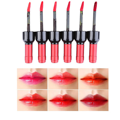 6pcs Wine Bottle Design Waterproof Long Lasting Stained Glaze Liquid Lip Gloss - goldylify.com