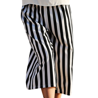 Trendy Elastic Waist Striped Loose-Fitting Capri Wide Leg Pants for Women - goldylify.com