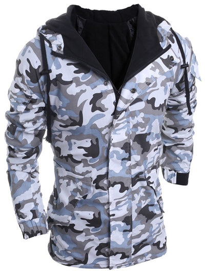 Modish Loose Fit Hooded Multi-Pocket Camo Pattern Long Sleeve Thicken Cotton Blend Coat For Men - goldylify.com