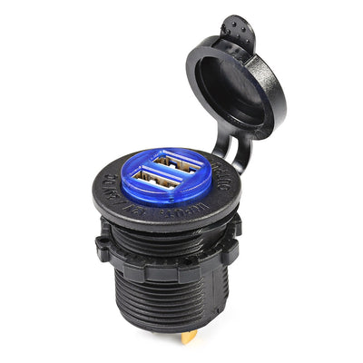 C941 5V 4.2A Double USB Vehicle Power Plug Blue Work Light Water Resistant Motorcycle Socket - goldylify.com