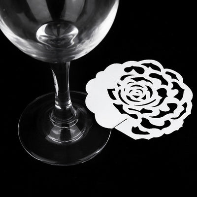 50pcs Hollow Rose Shape Decoration Paper Wine Glass Place Card - goldylify.com