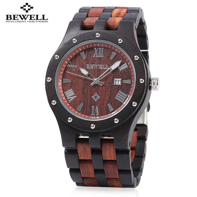 Bewell ZS - W109A Men Wooden Watch Quartz Movement Round Dial Wristwatch - goldylify.com