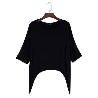 Women Brief Round Collar Batwing Sleeve Solid Color T-Shirt - goldylify.com