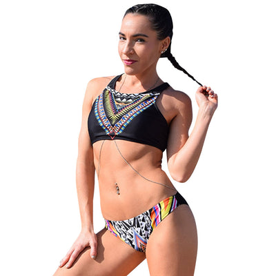 Scoop Neck Tribal Printed Bikini Set - goldylify.com