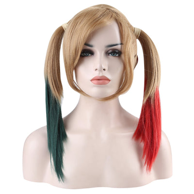 Medium Straight Mixed Colors Green Red Wigs with Double Ponytails Costume Cosplay for Joker Women - goldylify.com