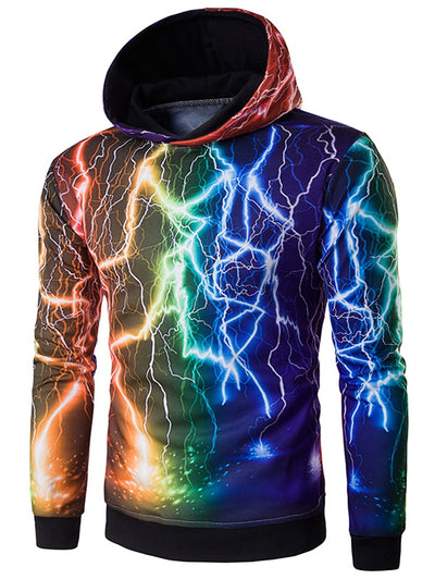 Hooded 3D Colorful Lightning Print Hoodie - goldylify.com