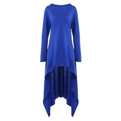 High Low Hooded Dress with Long Sleeves - goldylify.com
