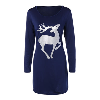 Women Christmas Deer Patched T-shirt Dress