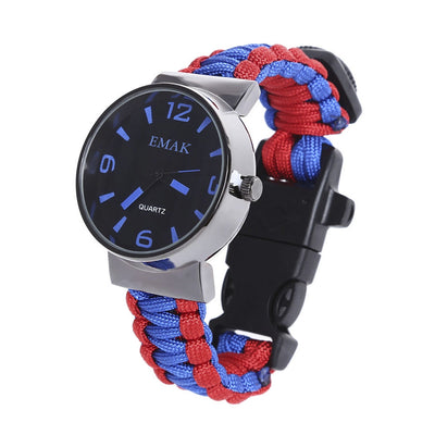 EMAK Multifunctional Survival Paracord Bracelet Watch with Compass Flint Fire Starter Scraper Whistle Gear - goldylify.com