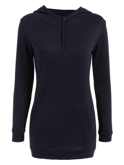 Trendy Hooded Long Sleeve Solid Color Hoodie For Women - goldylify.com