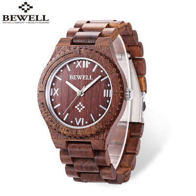 BEWELL ZS - W065A Wood Men Quartz Watch Roman Numeral Scales Wristwatch - goldylify.com