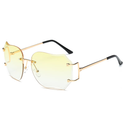 Oversized Designer Clear Lens Sunglasses Rimless Metal Frame Eye Glasses Lady SU - goldylify.com