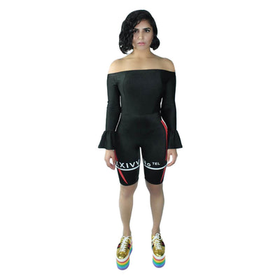 Stylish Off The Shoulder Bell Sleeve Print Women Jumpsuit - goldylify.com