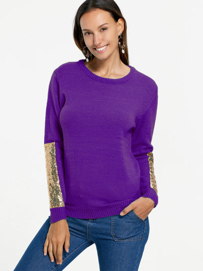 Sequin Panel Pullover Knit Sweater